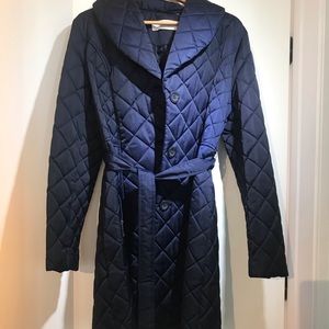 T Tahari Blue Quilted Coat